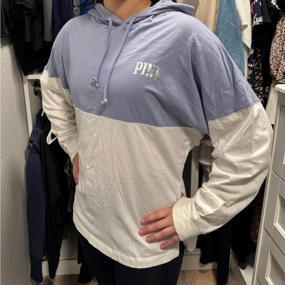 PINK Victoria’s Secret Woman’s Blue and White Hoodie - Picture 5 of 6